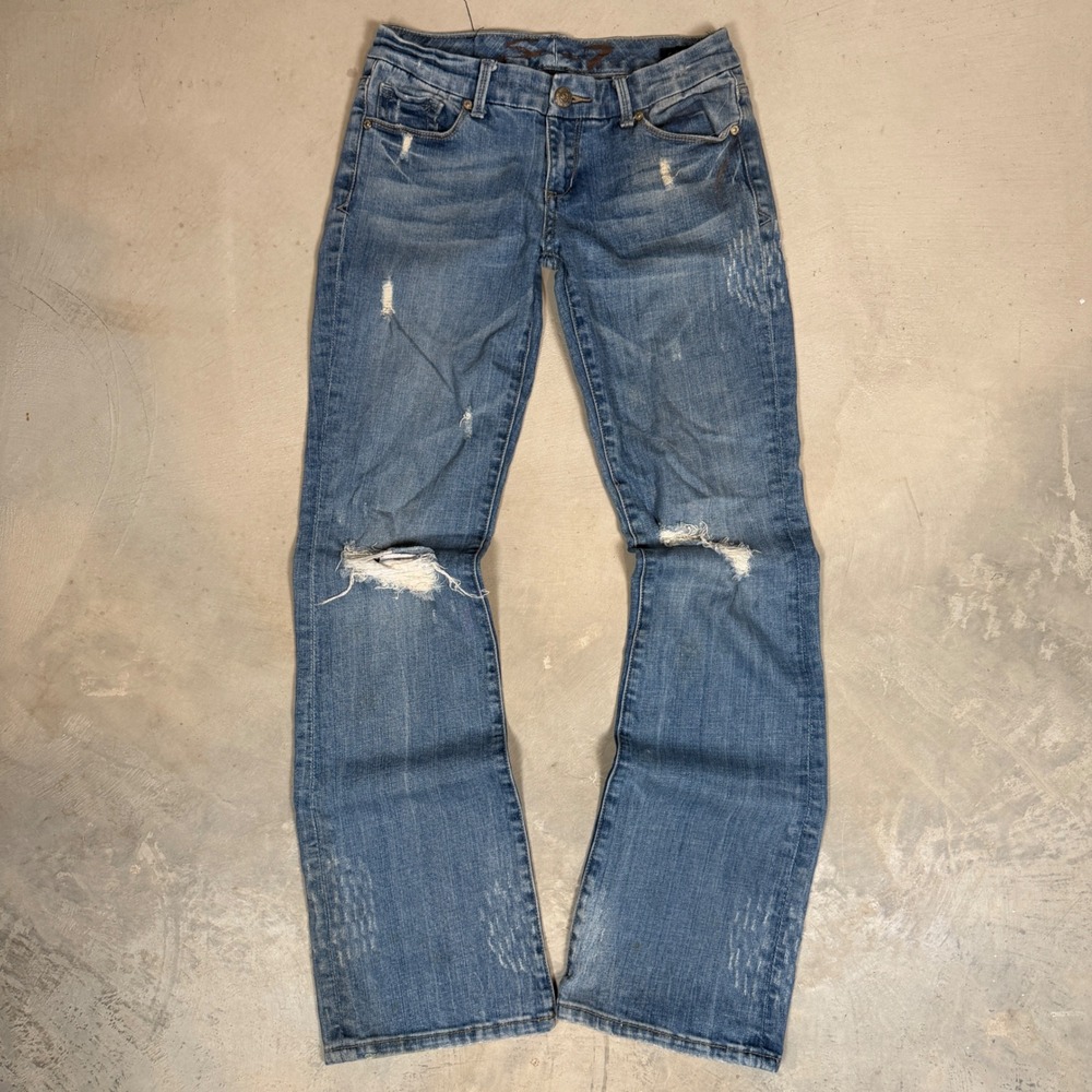 Seven7 Womens Distressed Bootcut Jeans Size 28 Medium Wash Low Rise Y2K Style